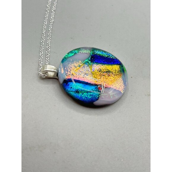 Dichroic Glass Pendant Necklace Art Glass Jewelry One af a Kind Artist Signed - Picture 3 of 7
